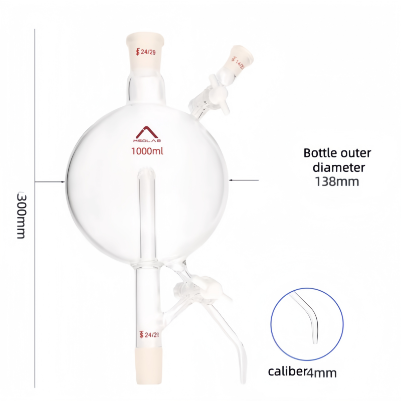 MSD 1000ml Solvent Storage Head – 4mm No-Joint Delivery Arm, PTFE Stopcock for High-Volume Anhydrous Transfer