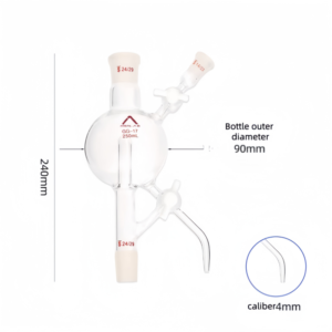 MSD Lab 250ml Solvent Storage Head featuring a 4mm caliber no-joint delivery tube for direct dispensing. 90mm globe diameter, 240mm total height.