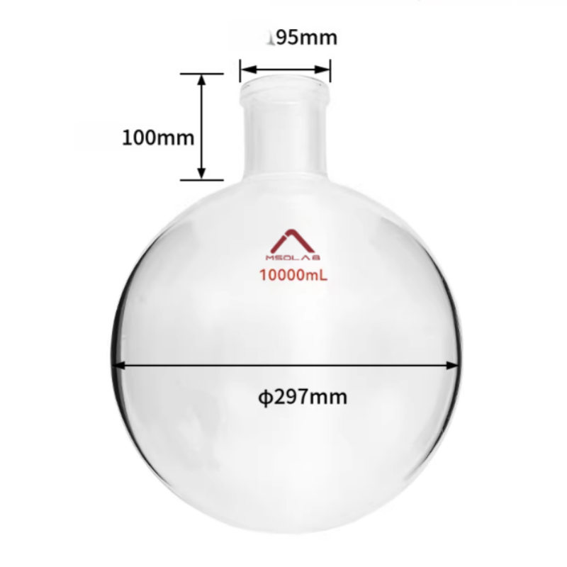 MSD Lab 10000ml (10L) Large Capacity Rotary Evaporator Flask, flange joint, Φ297mm diameter. High-durability borosilicate 3.3 evaporating vessel for industrial chemical processing.