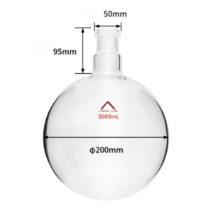 MSD Lab 3000ml Rotary Evaporator Flask with flange joint, Φ200mm body diameter, 95mm neck height. Heavy-duty borosilicate glass evaporating flask for large-scale solvent recovery.