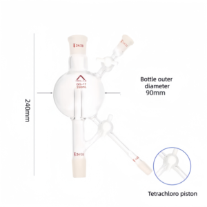 MSD Lab 250ml Solvent Distillation Head with precision PTFE stopcock and 24/29 joints. High-purity borosilicate glass for anhydrous solvent purification.
