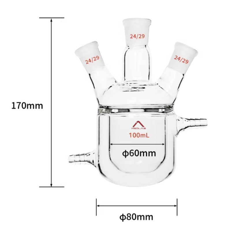 MSD Lab 2000ml Three Neck Jacketed Reaction Flask Borosilicate 3.3 with 24 29 Joints