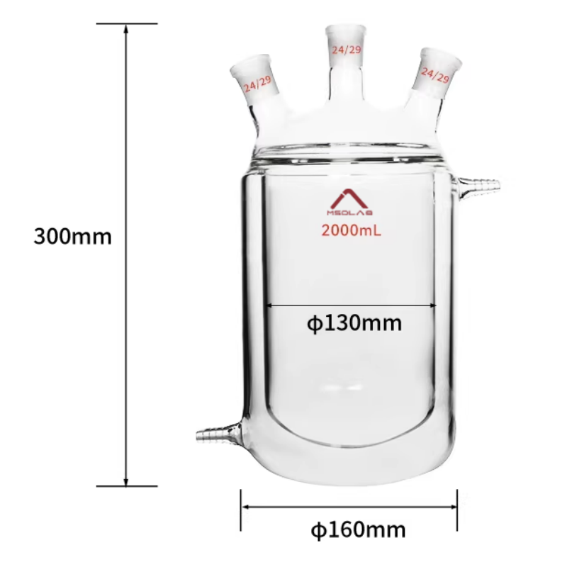 MSD Lab 2000ml Round Bottom Three Neck Jacketed Reaction Flask with 24 29 Joints