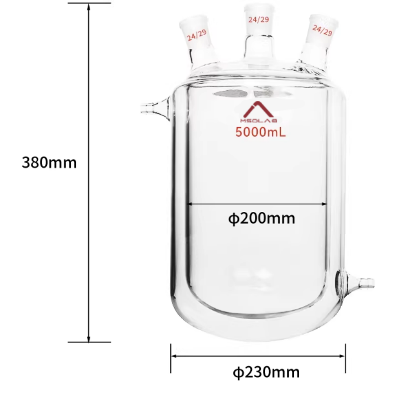 MSD Lab 5000ml Round Bottom Three Neck Jacketed Reaction Flask with 24 29 Joints