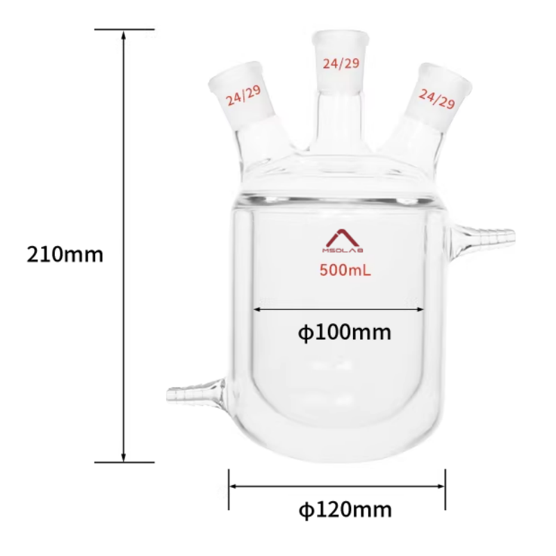 MSD Lab 500ml Round Bottom Three Neck Jacketed Reaction Flask with 24 29 Joints