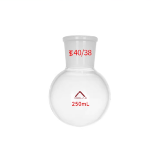 250ml Borosilicate 3.3 glass boiling flask featuring a 40/38 large-size wide neck joint for advanced extraction setups.