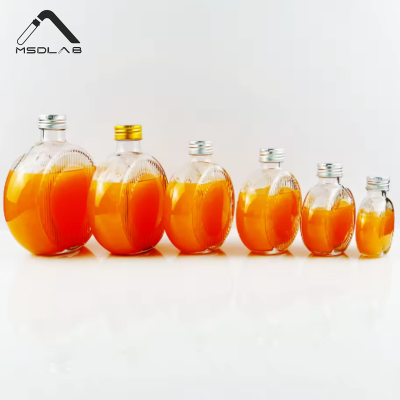 MSD Aesthetic 300ml Circular Glass Beverage Bottle | Embossed Juice Container with Screw Cap