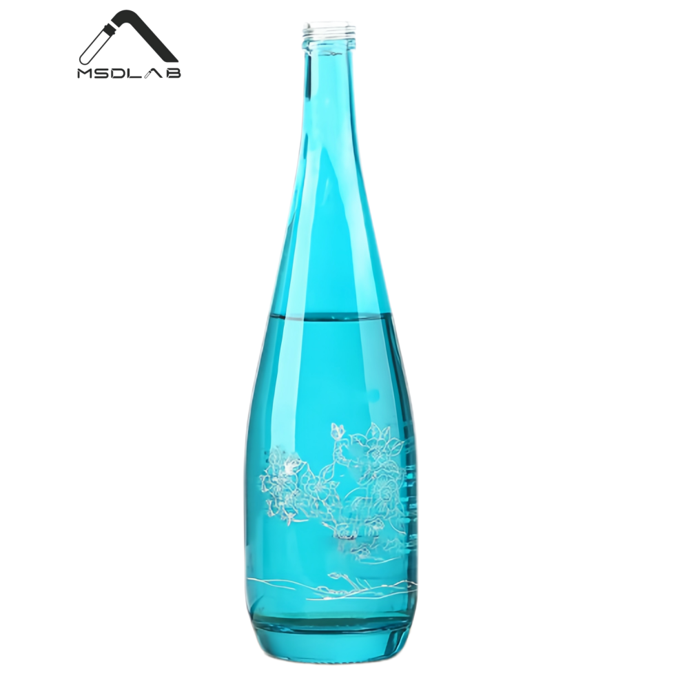 MSD Premium 500ml Blue Glass Juice Bottle | Elegant Floral Design for Beverage Packaging