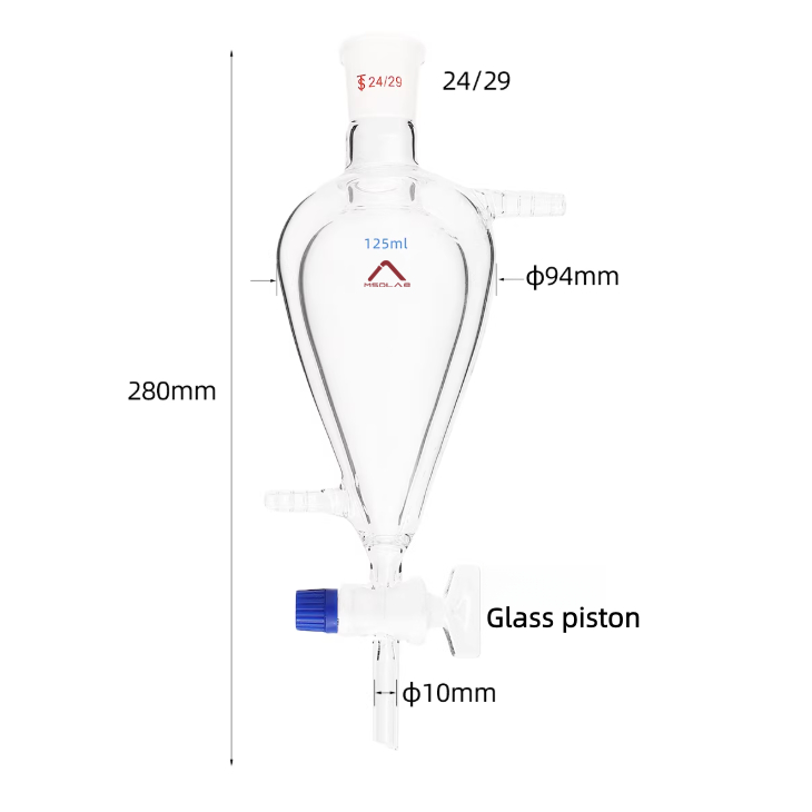 NSD Jacketed Pear-Shaped Separating Funnel, 125ml with 24/29 Ground Joint & Glass Stopcock