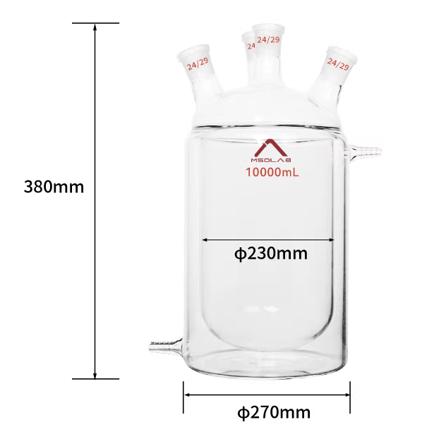 MSD Flat Bottom Four-Neck Jacketed Reaction Vessel, 10000mL, 3.3 Borosilicate Glass