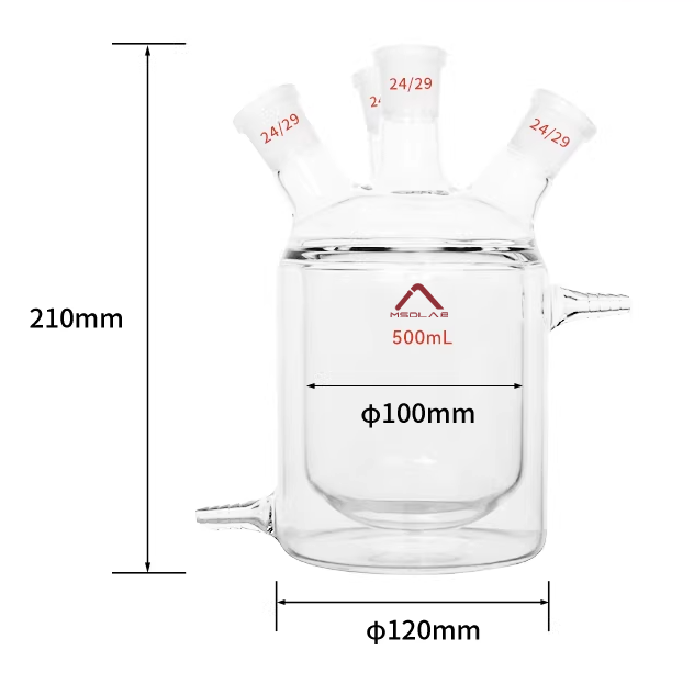 MSD Flat Bottom Four-Neck Jacketed Reaction Flask, 500mL, 3.3 Borosilicate Glass