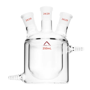 MSD Three-Neck Jacketed Reaction Flask, 250mL, Flat Bottom, 3.3 Borosilicate Glass