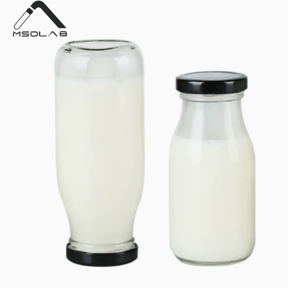 MSD 200ml Glass Milk Bottle – Small Beverage Jar with Black Lid