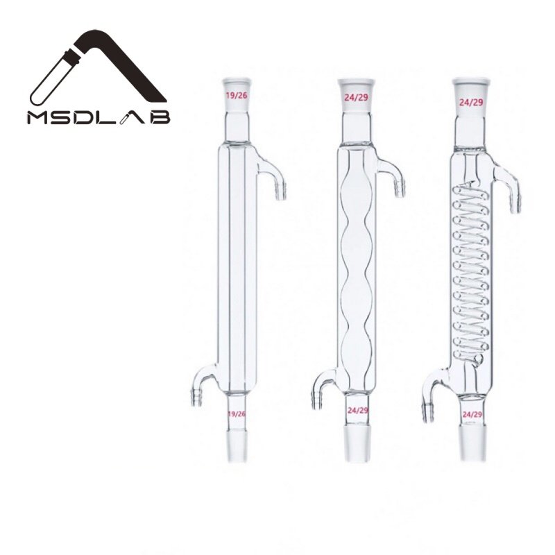 MSD High Borosilicate Glass 3.3 Coiled Condenser, Laboratory Reflux Condenser with Standard Taper Joints